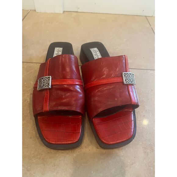 Brighton Leather Slide Sandal Women 8 Y2K Chunky Grunge Preppy Art to Wear Red - Picture 2 of 10